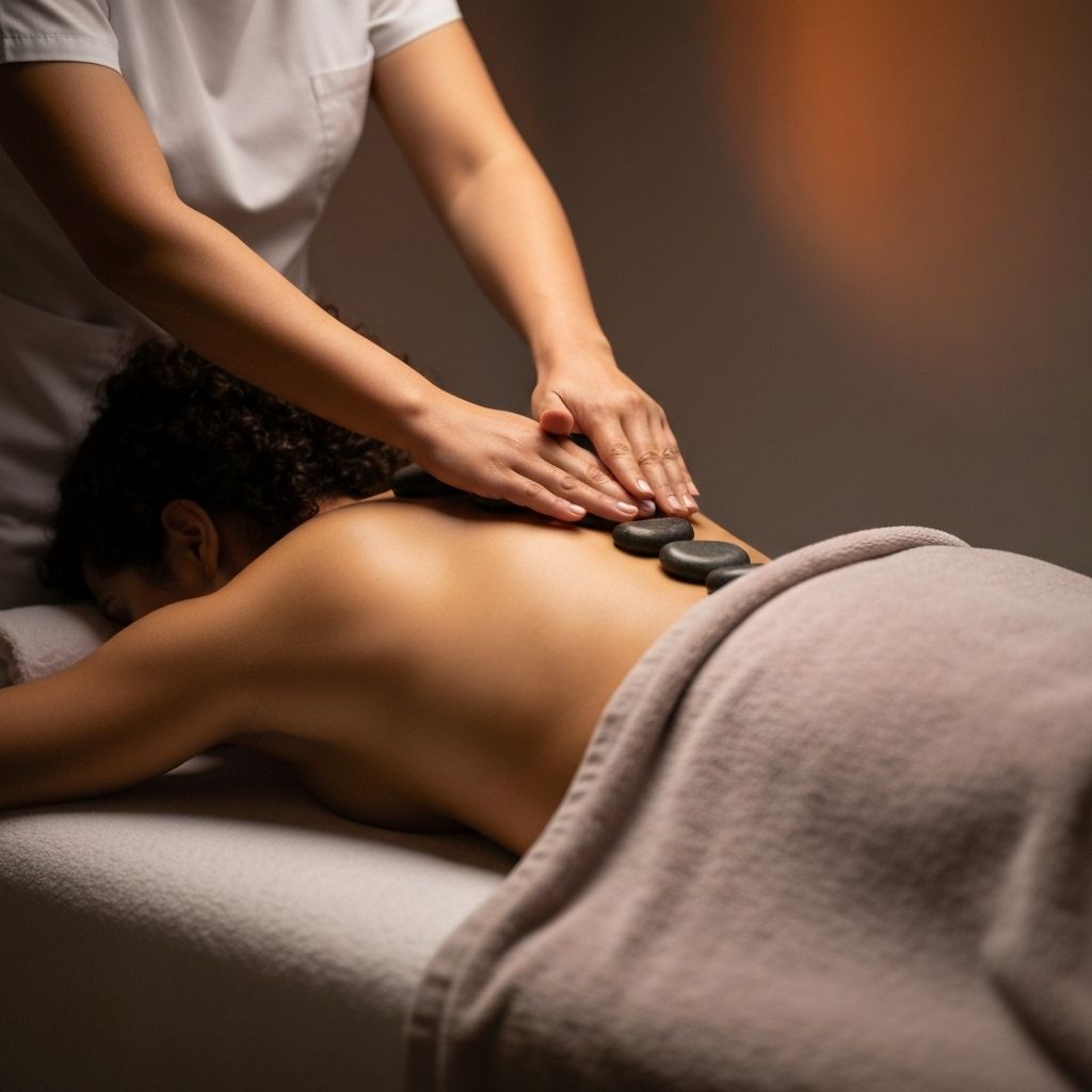 Hot stone massage with heated stones on the back at Victoria Park Spa & Wellness Centre